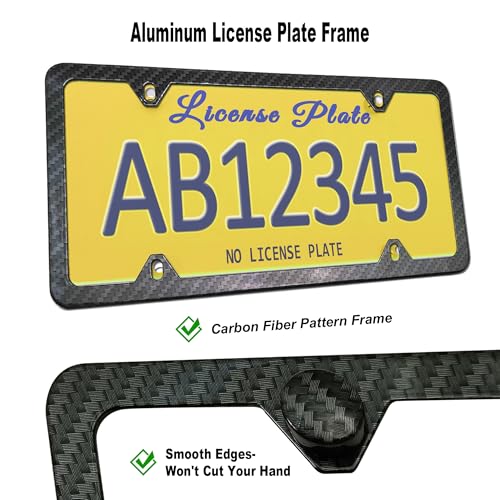 FBJTDQ License Plate Cover Frame Combo- Carbon Fiber License Plate Frame and Flat Clear Cover, Novelty Unbreakable Car Tag Protector for US Plate, with Rust Resistant Screws Caps, Rattle Proof Pads - Image 2