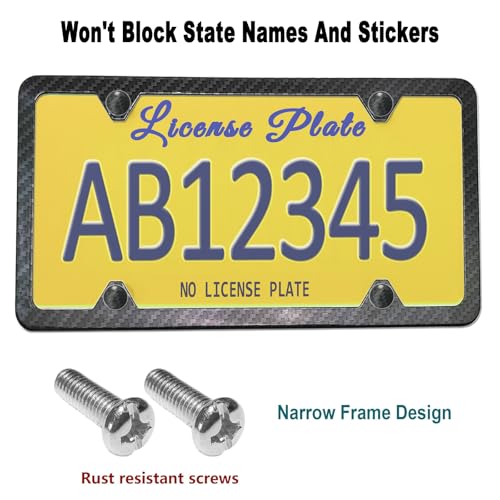 FBJTDQ License Plate Cover Frame Combo- Carbon Fiber License Plate Frame and Flat Clear Cover, Novelty Unbreakable Car Tag Protector for US Plate, with Rust Resistant Screws Caps, Rattle Proof Pads - Image 4