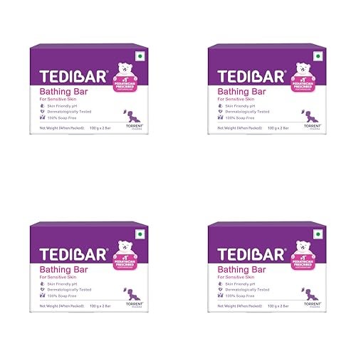 Tedibar Moisturising Baby Bathing Bar Each (100gx2) with Skin Friendly PH|100% Soap Free | Dermatologically Tested x Pack of 4 - Image 1