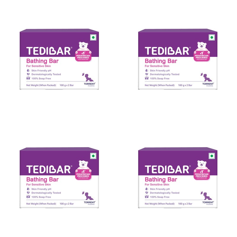 Tedibar Moisturising Baby Bathing Bar Each (100gx2) with Skin Friendly PH|100% Soap Free | Dermatologically Tested x Pack of 4 - Image 3