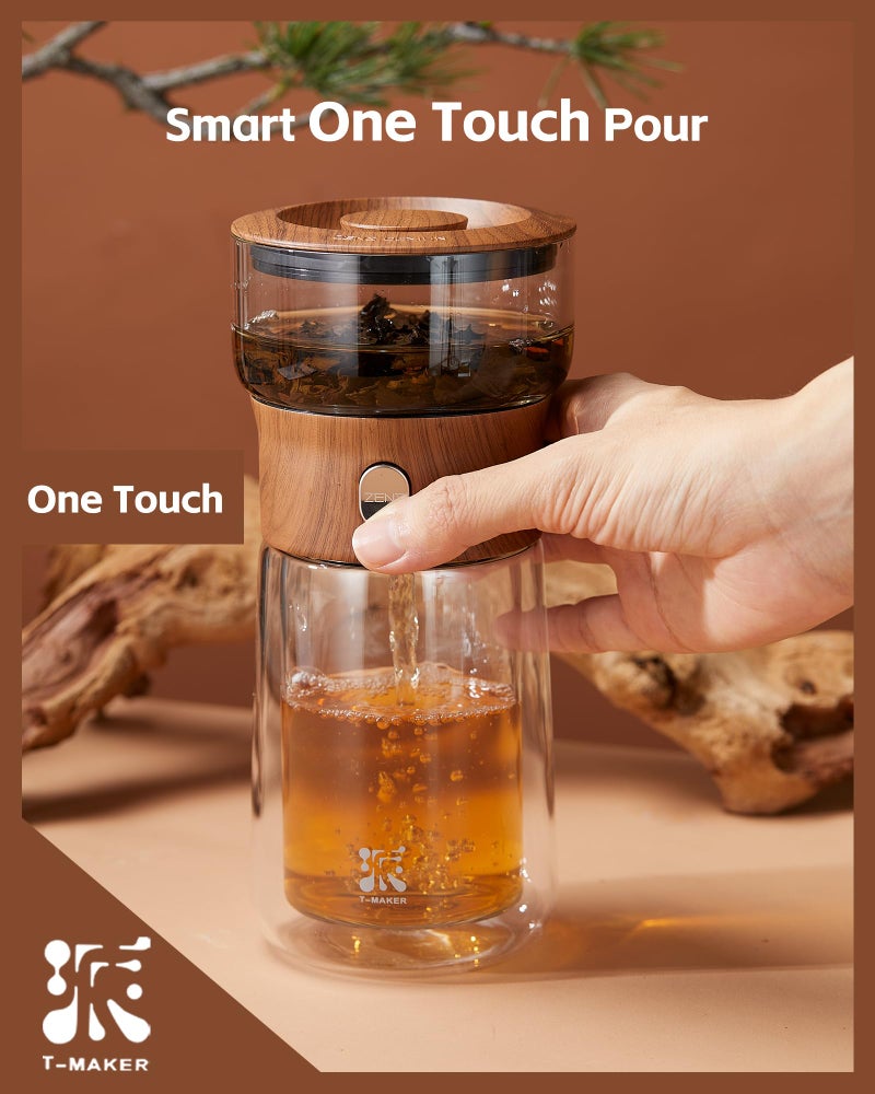 ZENS Modern Glass Infuser Teapot, One Touch Tea Maker for Loose Leaf Tea with Insulated Mug and Portable Case. Enchanted Pot Alternatives for Tea Lover Gifts - Image 2