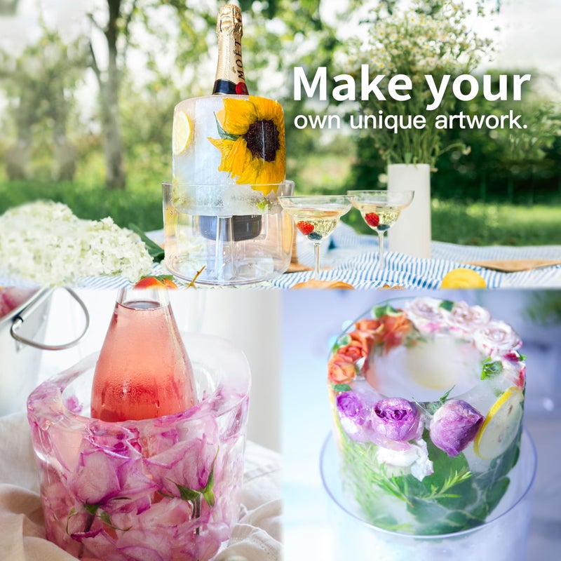 DamonLight Ice Molds, Ice Bucket, Ice Mold Wine Bottle Chiller, DIY Champagne Cocktails Clear Bucket Freezer Chiller, Any Floral or Fruits Decoration for Party, Wedding and Celebration, Beautiful with Creative - Image 3