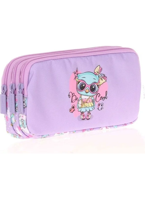 كاوكو Kids&love 3 Compartment Sequin - Patent Leather Owl Pencil Bag L8101