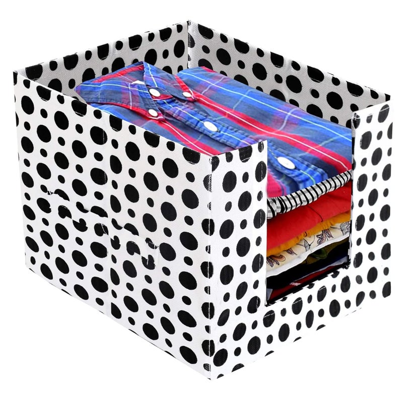 Kuber Industries Dot Print NonWoven Shirt Stacker Closet Organizer Shirts and Clothing Organizer With Handle Black WhiteKUBMART16078 - Image 3