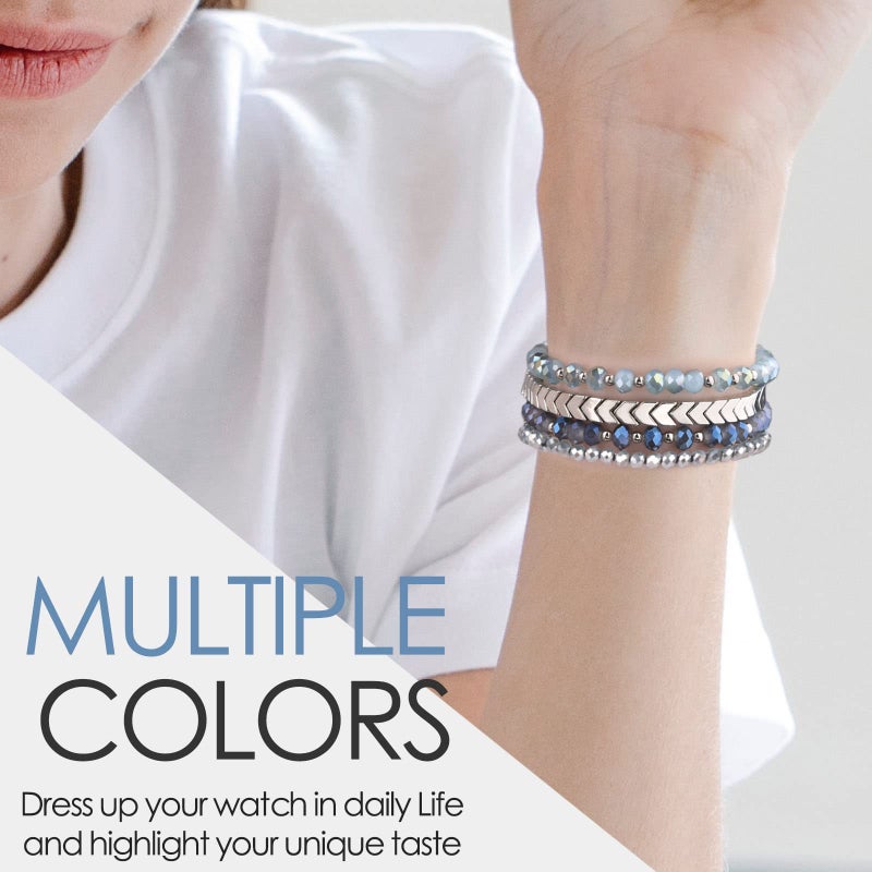 MOFREE Beaded Bracelet Compatible with Apple Watch Band 38mm/40mm/41mm/42mm, Fashion Elastic Stretch Women Bands for iWatch Series 11/10/9/8/7/SE/6/5/4/3/2/1 iPhone Watch Strap Bands (Blue/Silver) - Image 5