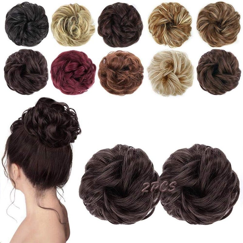 MORICA 2PCS Messy Hair Bun Extensions Curly Wavy Messy Synthetic Chignon Hairpiece Scrunchie Scrunchy Updo Hairpiece for women. - Image 1