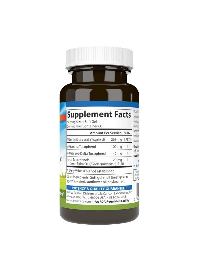 Carlson - E-Gems Elite, 400 IU Vitamin E with Tocopherols & Tocotrienols, Heart Health & Optimal Wellness, Antioxidant, 60 soft gels - Image 2