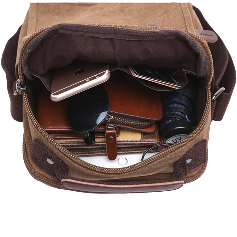 mygreen Vertical Canvas Messenger Bag, Unisex Casual leather Shoulder Bag Satchel Crossbody Bag for Outdoor Activities, Travel - Image 5