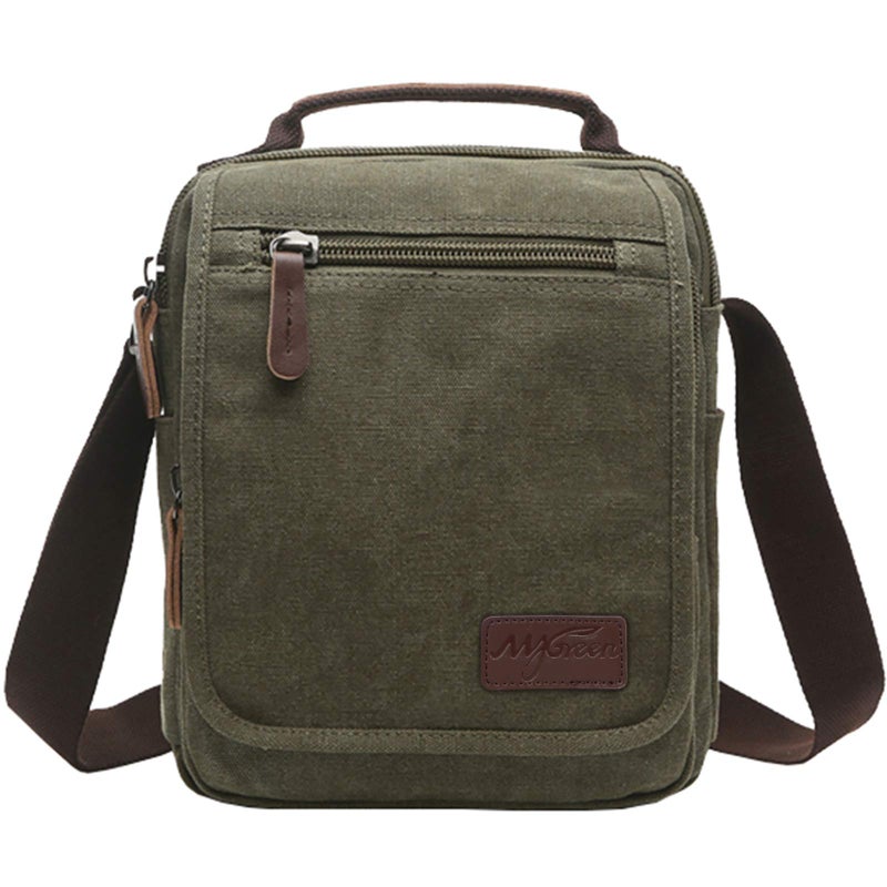mygreen Vertical Canvas Messenger Bag, Unisex Casual leather Shoulder Bag Satchel Crossbody Bag for Outdoor Activities, Travel - Image 1