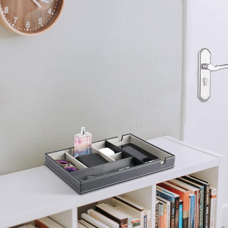 Valet Tray for Men with Phone Charging Station - Black Faux Leather Organizer - Image 3
