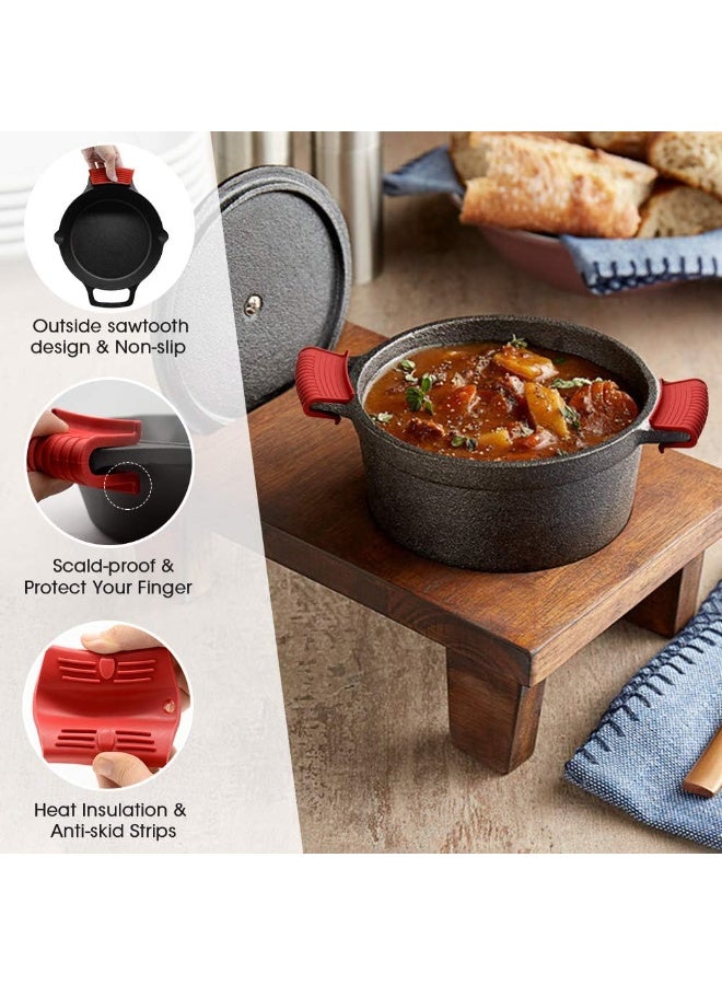 Silicone Hot Handle Holder Covers Heat Resistant Non Slip Pot And Skillet Handle Sleeves for Cast Iron Cookware And Frying Pans 4 Pack Red - Image 4