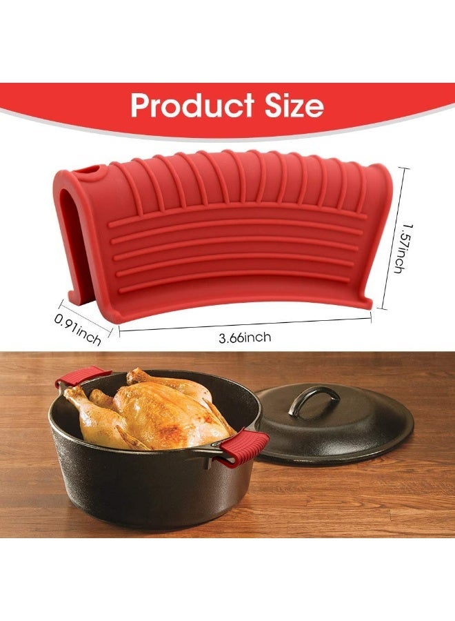 Silicone Hot Handle Holder Covers Heat Resistant Non Slip Pot And Skillet Handle Sleeves for Cast Iron Cookware And Frying Pans 4 Pack Red - Image 3