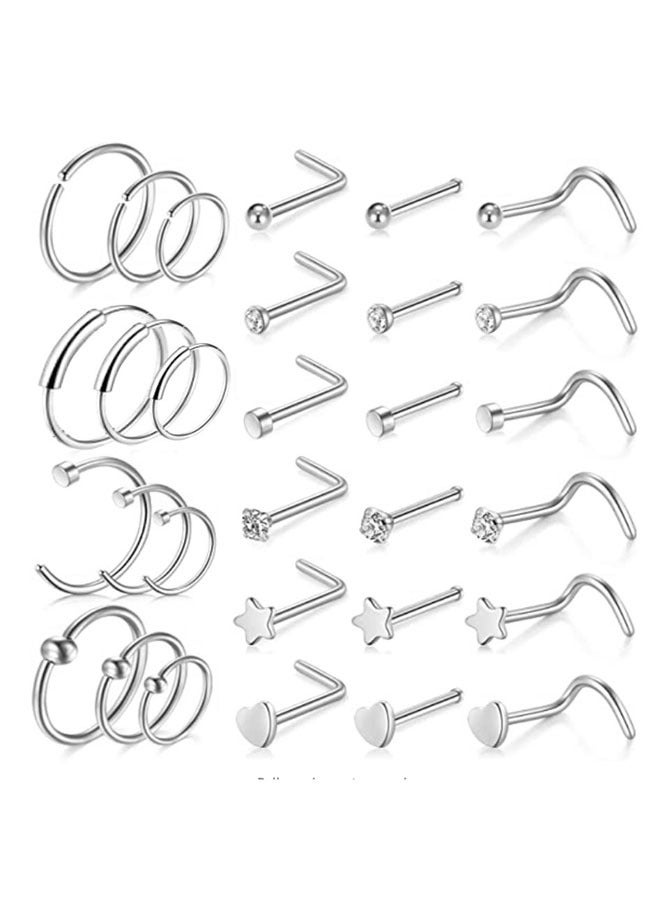وهاواي 30PCS 20G Nose Rings Hoop for Women and Men Stainless Steel L Shaped Nose Studs 8mm Hoop Nose Piercings Jewelry  - Image 1
