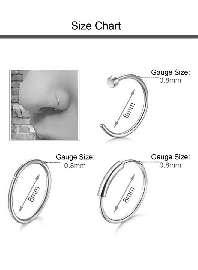 وهاواي 30PCS 20G Nose Rings Hoop for Women and Men Stainless Steel L Shaped Nose Studs 8mm Hoop Nose Piercings Jewelry  - Image 2