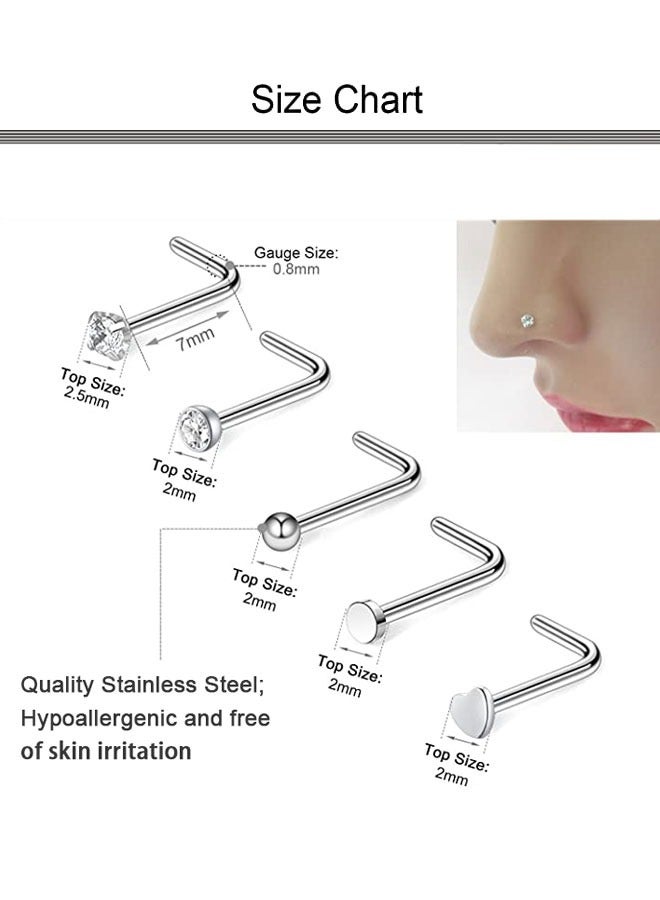 وهاواي 30PCS 20G Nose Rings Hoop for Women and Men Stainless Steel L Shaped Nose Studs 8mm Hoop Nose Piercings Jewelry  - Image 3