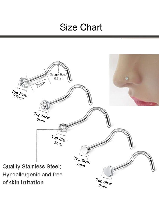 وهاواي 30PCS 20G Nose Rings Hoop for Women and Men Stainless Steel L Shaped Nose Studs 8mm Hoop Nose Piercings Jewelry  - Image 4