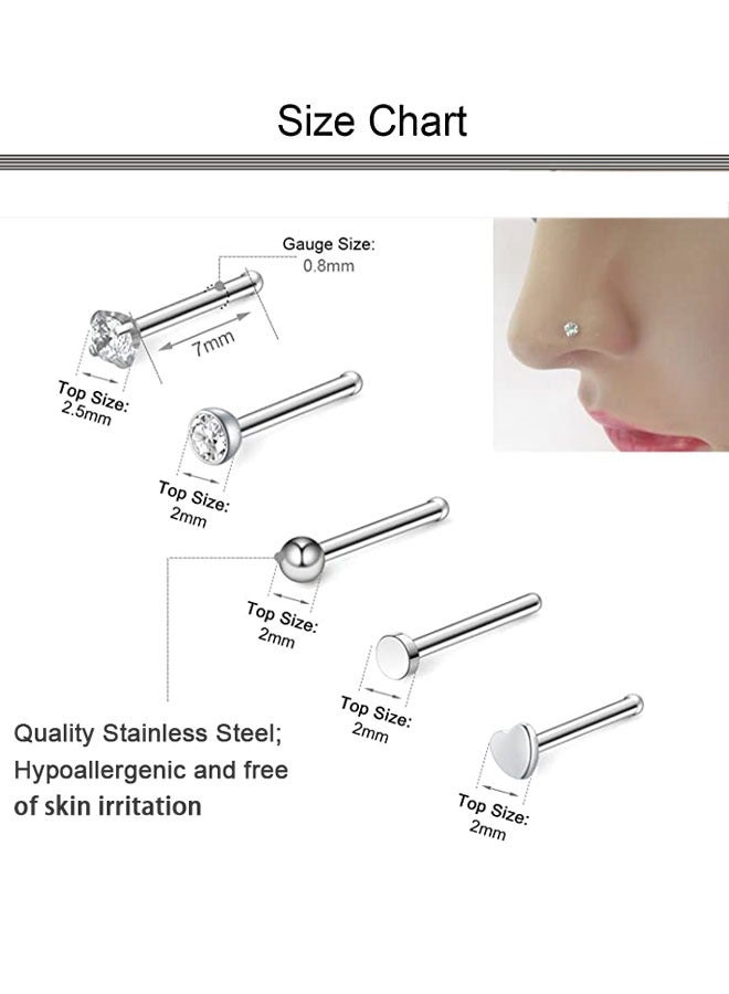 وهاواي 30PCS 20G Nose Rings Hoop for Women and Men Stainless Steel L Shaped Nose Studs 8mm Hoop Nose Piercings Jewelry  - Image 5