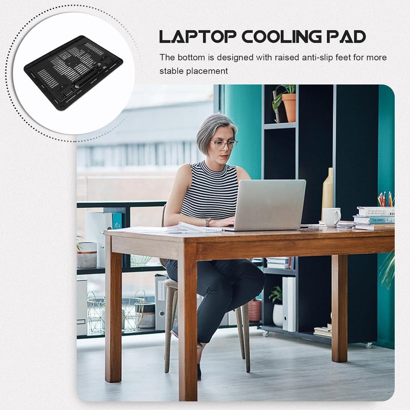 وسادة تبريد للكمبيوتر الصامتة مزودة بمراوح USB، حامل لرفع الكمبيوتر بارتفاع قابل للتعديل للاستخدام أثناء الألعاب والعمل، دعامة تبريد محمولة سوداء بتصميم مهوي - Image 5