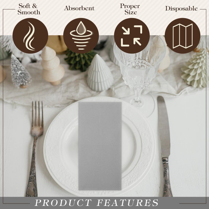 Qilery 100 Pcs Linen Feel Disposable Dinner Napkins Decorative Paper Napkin 17""x12"" Paper Soft Hand Towel Absorbent Disposable Guest Towel for Thanksgiving Day Kitchen Wedding Party(Gray) - Image 5