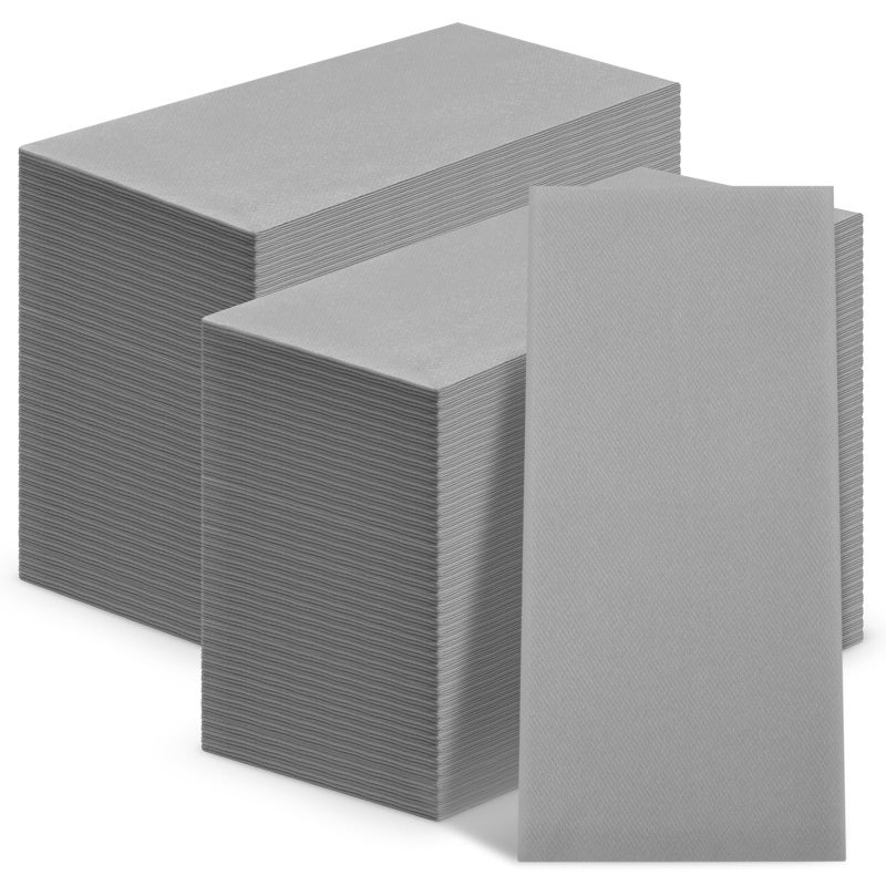 Qilery 100 Pcs Linen Feel Disposable Dinner Napkins Decorative Paper Napkin 17""x12"" Paper Soft Hand Towel Absorbent Disposable Guest Towel for Thanksgiving Day Kitchen Wedding Party(Gray) - Image 1