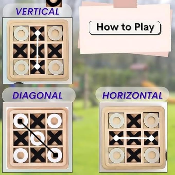 Infizent لعبة Tic Tac Toe الخشبية الكلاسيكية لإشراك لعبة XOXO الخشبية للأطفال والكبار الممتعة الدماغتعزيز لعبة الطاولة مثالية ليالي الألعاب العائلية هدايا عيد الميلاد العودة الأعمار 512 - Image 4