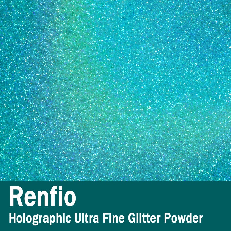 Renfio Holographic Ultra Fine Glitter Powder Metallic Resin Glitter 2.11 Oz (60g) PET Flakes Crafts Sequins 1/128" 0.008" 0.2mm Epoxy Chips Flakes for Tumblers Roses Slime - Laser Light Teal Blue - Image 2