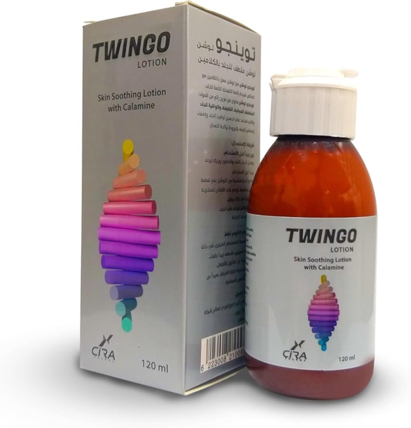 Twingo Skin Soothing Lotion with Calamine, 120ml, Cooling Formula for Heat Rash, Sunburn, Insect Bites, Allergies, Enriched with Zinc Oxide, Panthenol, Menthol