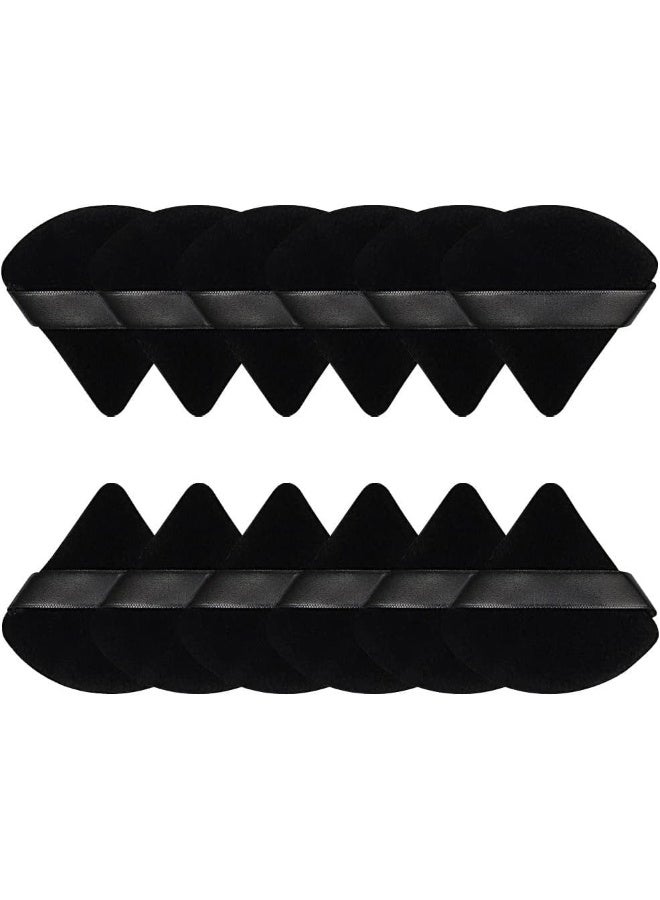 MOMENT 12 Pieces Powder Puff Face Triangle Makeup Sponge For Loose Powder Setting Powder Velour Foundation Blender Sponge Beauty Makeup Tool, Black - Image 1
