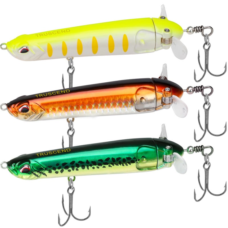 TRUSCEND Pencil Fishing Lures with Double Floating Rotating Tail, Surface Pencil Popper, Long Cast Premium Bass Bait with Rattle, Fishing Teasers Swimbaits for Freshwater Saltwater - Image 1