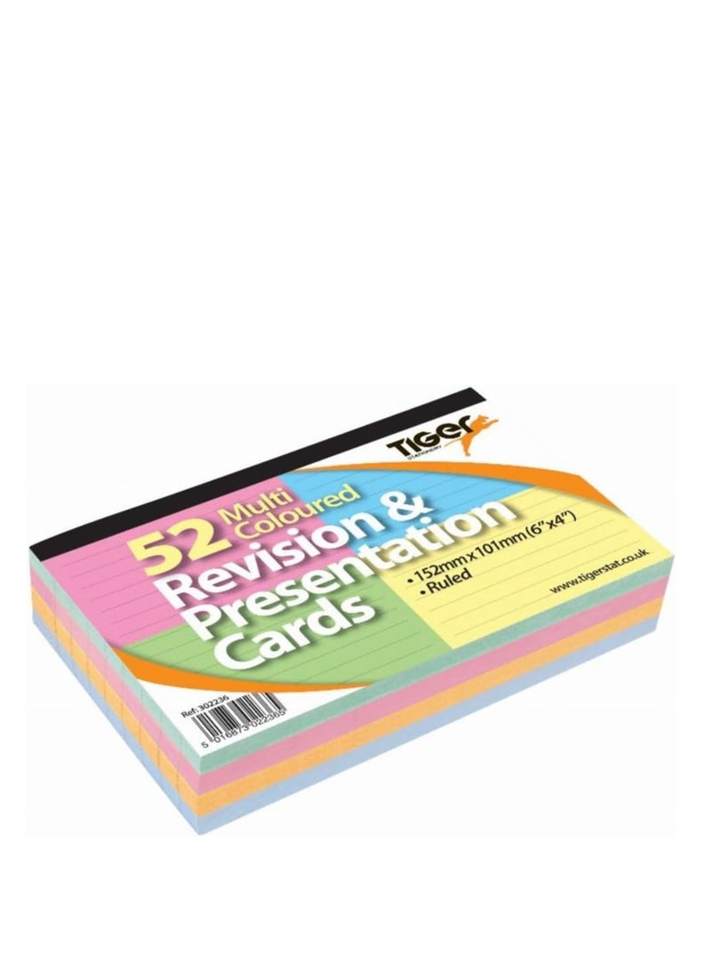 TIGER Revision & Presentation Cards - 52 Multi Coloured Ruled Cards - 6 x 4 Inch - Image 1