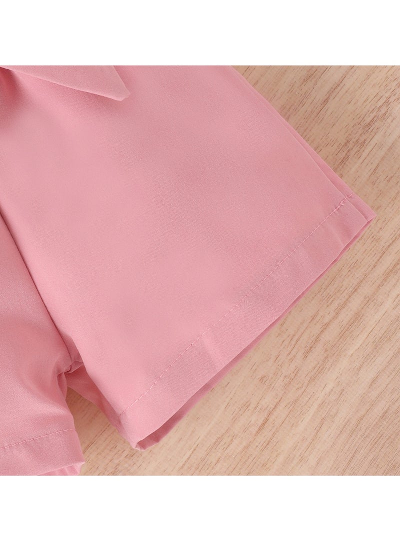 2-3Y Toddler Girl Summer Outfit, Pink Bow Shorts and White Ruffle Sleeve Top, Cute 2-Piece Clothing Set for Daily, Travel, Photography, Birthday - Image 3