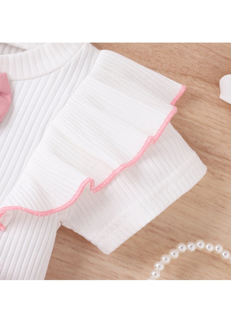 2-3Y Toddler Girl Summer Outfit, Pink Bow Shorts and White Ruffle Sleeve Top, Cute 2-Piece Clothing Set for Daily, Travel, Photography, Birthday - Image 5