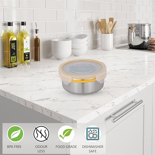 STEELLOCK Stainless Steel Airtight Container| Leak Proof Tiffin Lunch & Storage Boxes | ‎SL-1301-set of 1, 450ml each, Yellow - Image 4