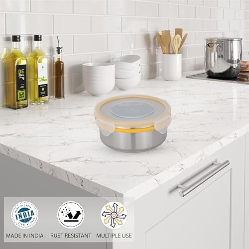 STEELLOCK Stainless Steel Airtight Container| Leak Proof Tiffin Lunch & Storage Boxes | ‎SL-1301-set of 1, 450ml each, Yellow - Image 3