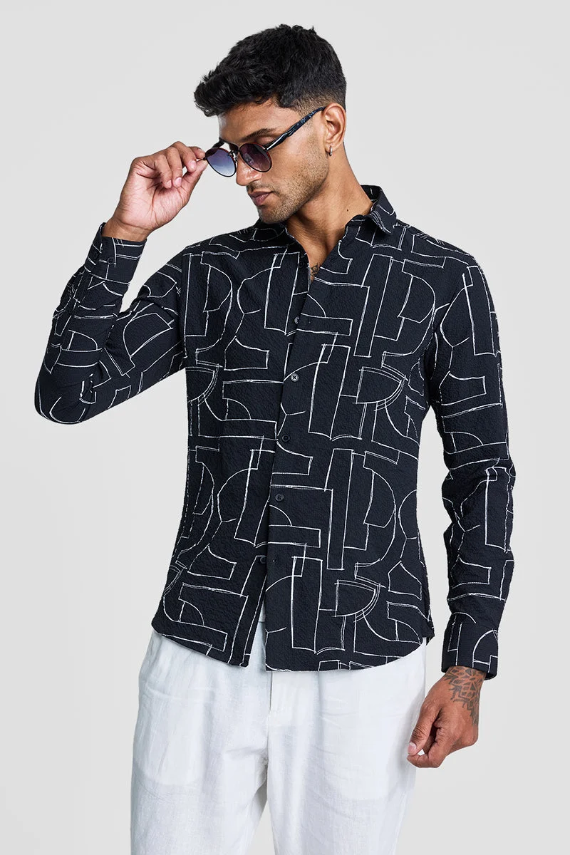 SNITCH Black Textured Abstract Shirt