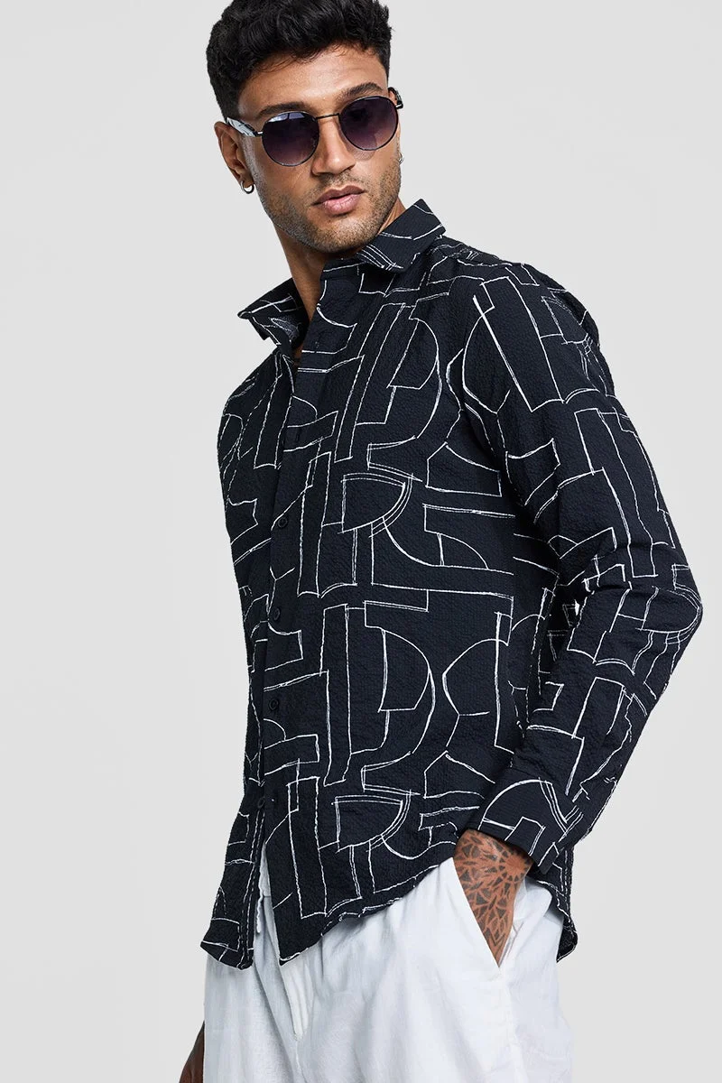 SNITCH Black Textured Abstract Shirt