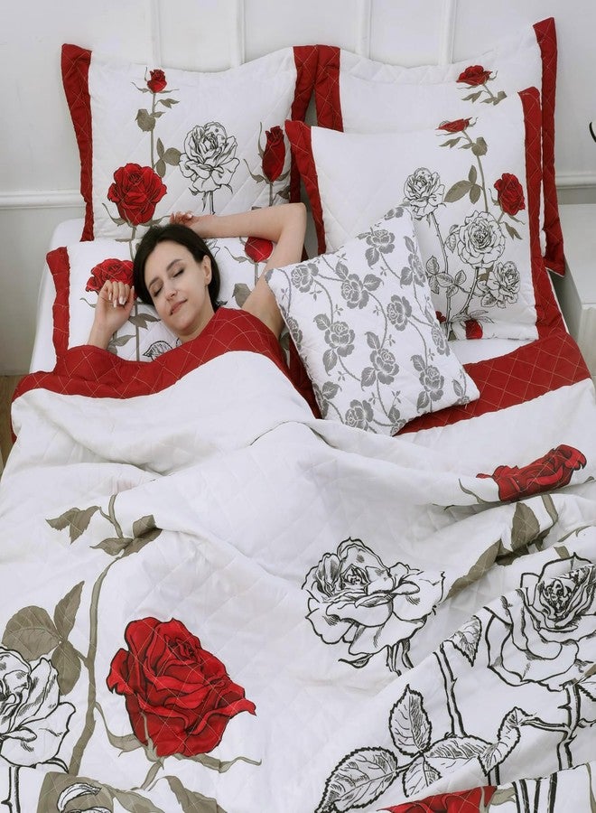 EVENHUG Quilt Queen Size Red Rose Bedding Set Floral Bedspread Lightweight Reversible Bed Cover with 2 Pillow Shams for All Seasons 3 Pieces (92"X96") - Image 5