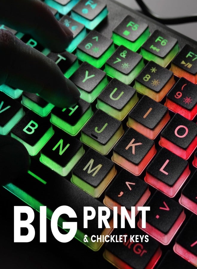 Perixx PERIBOARD-317RGB Wired Backlit USB Keyboard - Big Print Letter with RGB Illuminated LED - US English Layout - Image 3