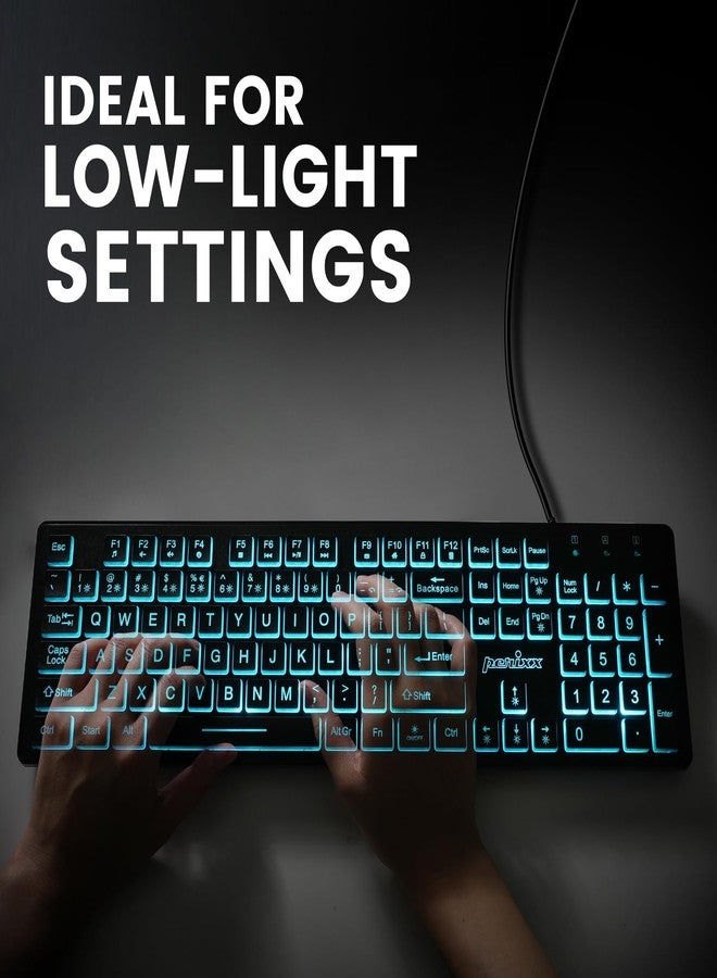 Perixx PERIBOARD-317RGB Wired Backlit USB Keyboard - Big Print Letter with RGB Illuminated LED - US English Layout - Image 4