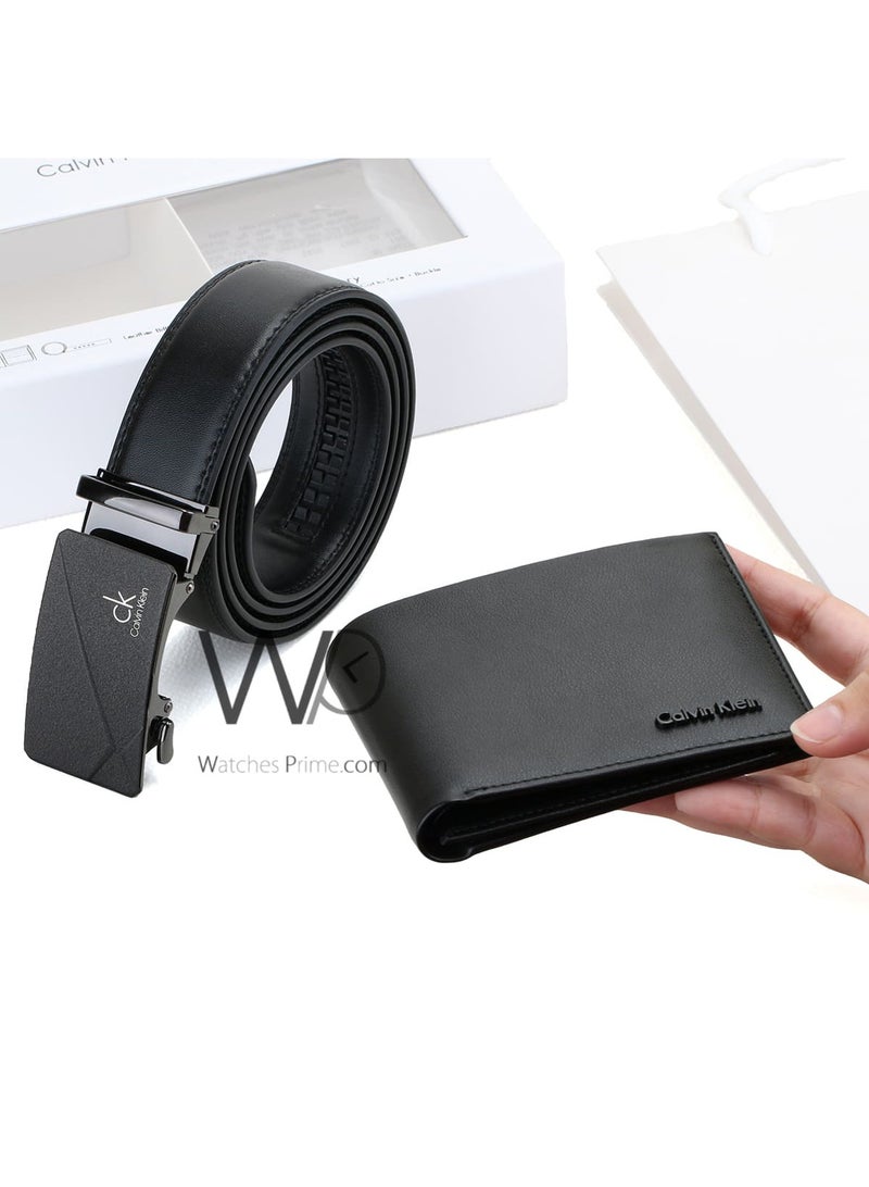 كالفن كلاين جينز طقم هدية رجالي كالفن كلاين محفظة وحزام أسود - إبزيم CK - Image 2