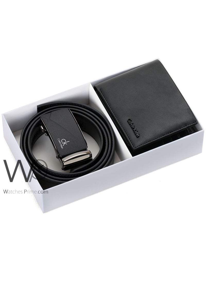 كالفن كلاين جينز طقم هدية رجالي كالفن كلاين محفظة وحزام أسود - إبزيم CK - Image 1