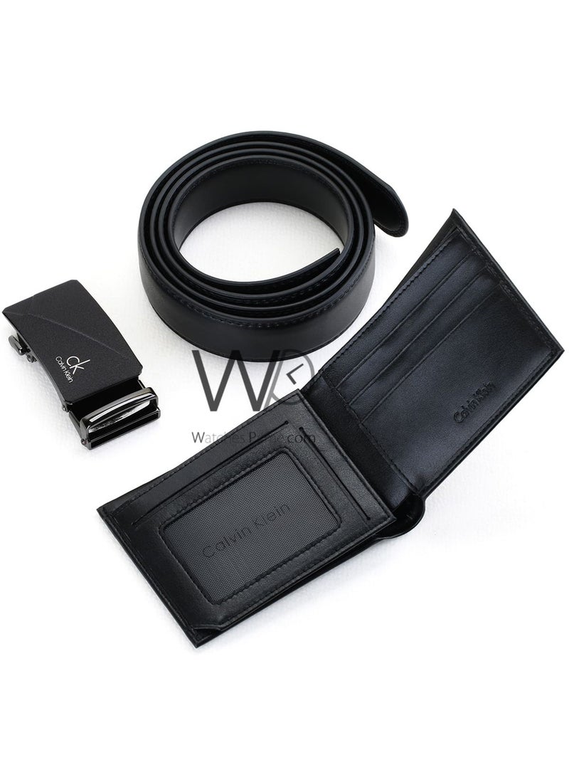 كالفن كلاين جينز طقم هدية رجالي كالفن كلاين محفظة وحزام أسود - إبزيم CK - Image 4