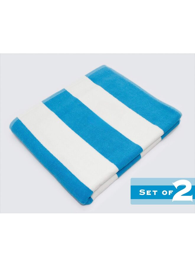 يُسلِّم عبوة من قطعتين - غطاء كرسي استرخاء حمام السباحة - غطاء منشفة كرسي شاطئ شيز سبا - مخطط كابانا - قطن تيري ناعم منسوج حلقي - مقاس كبير 73 سم عرض × 210 سم طول (اللون: أزرق) - Image 4