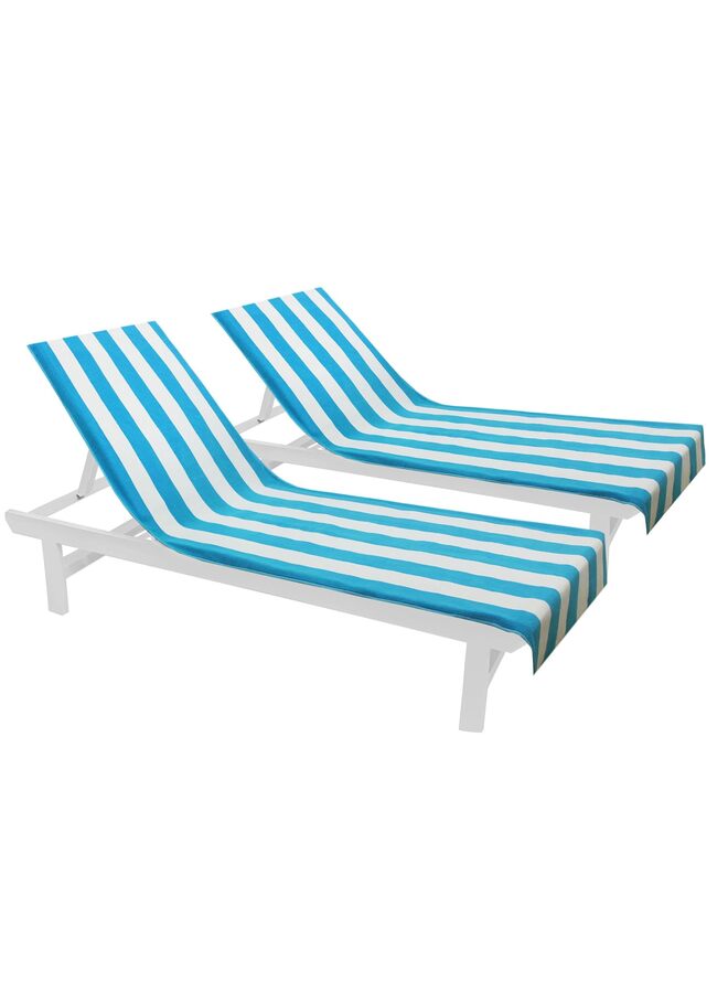 يُسلِّم عبوة من قطعتين - غطاء كرسي استرخاء حمام السباحة - غطاء منشفة كرسي شاطئ شيز سبا - مخطط كابانا - قطن تيري ناعم منسوج حلقي - مقاس كبير 73 سم عرض × 210 سم طول (اللون: أزرق) - Image 1