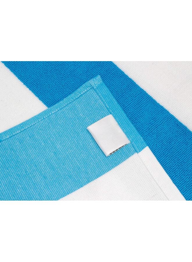 يُسلِّم عبوة من قطعتين - غطاء كرسي استرخاء حمام السباحة - غطاء منشفة كرسي شاطئ شيز سبا - مخطط كابانا - قطن تيري ناعم منسوج حلقي - مقاس كبير 73 سم عرض × 210 سم طول (اللون: أزرق) - Image 3