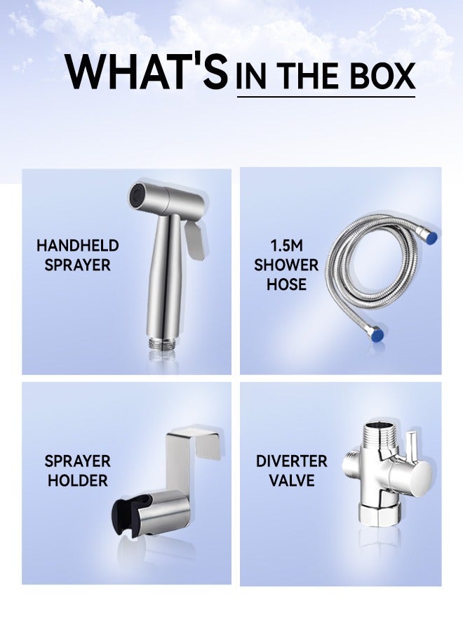 Stainless Steel Bidet Sprayer Set with Press Switch & Divider Valve | Adjustable Water Flow, 1.5m Hose, Easy Installation for Toilet Hygiene, Universal for Bathroom and Home Use - Image 2