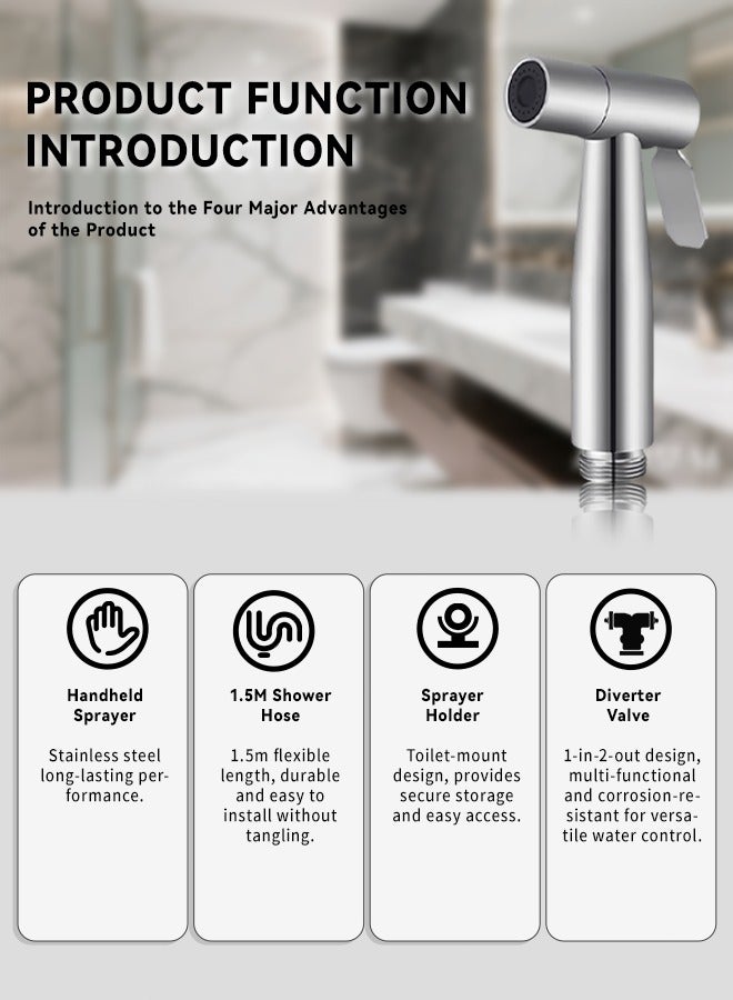 Bidet Sprayer for Toilet, Adjustable Pressure Shattaf with 59Inch Anti-Leaking Stainless Steel Bidet Hose, Muslim Shower Bidet Spray Set with Divider Valve - Image 2