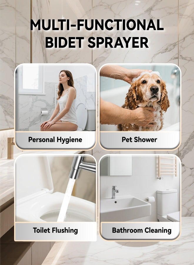 Bidet Sprayer for Toilet, Adjustable Pressure Shattaf with 59Inch Anti-Leaking Stainless Steel Bidet Hose, Muslim Shower Bidet Spray Set with Divider Valve - Image 5