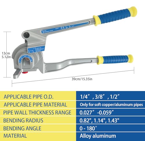 SUGOOE 3-in-1 Tubing Bender, 180° Tube Bender for 1/4", 3/8", 1/2" (6/10/12 mm) O.D. Suitable for Bending Copper, Brass and Aluminum pipes, Ideal for HVAC (1/4", 3/8", 1/2") - Image 2