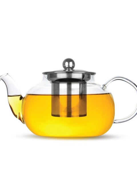 Glass Teapot with Infuser, 400ml, Borosilicate Clear Tea Kettle with Removable 18/8 Stainless Steel Infuser, Stovetop Safe, Hand Crafted Tea Kettle for Home, Loose Leaf Tea Maker, Tea Brewer